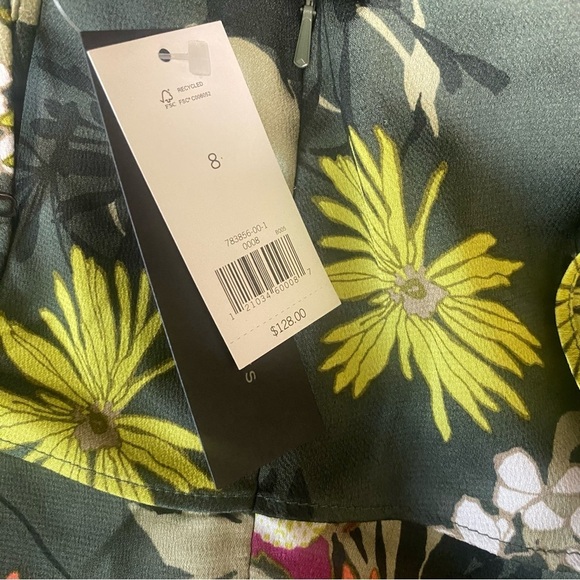 Banana Republic NWT Satin Style Spaghetti Strap Green Boho Floral Dress Sz 8 New - Picture 2 of 3